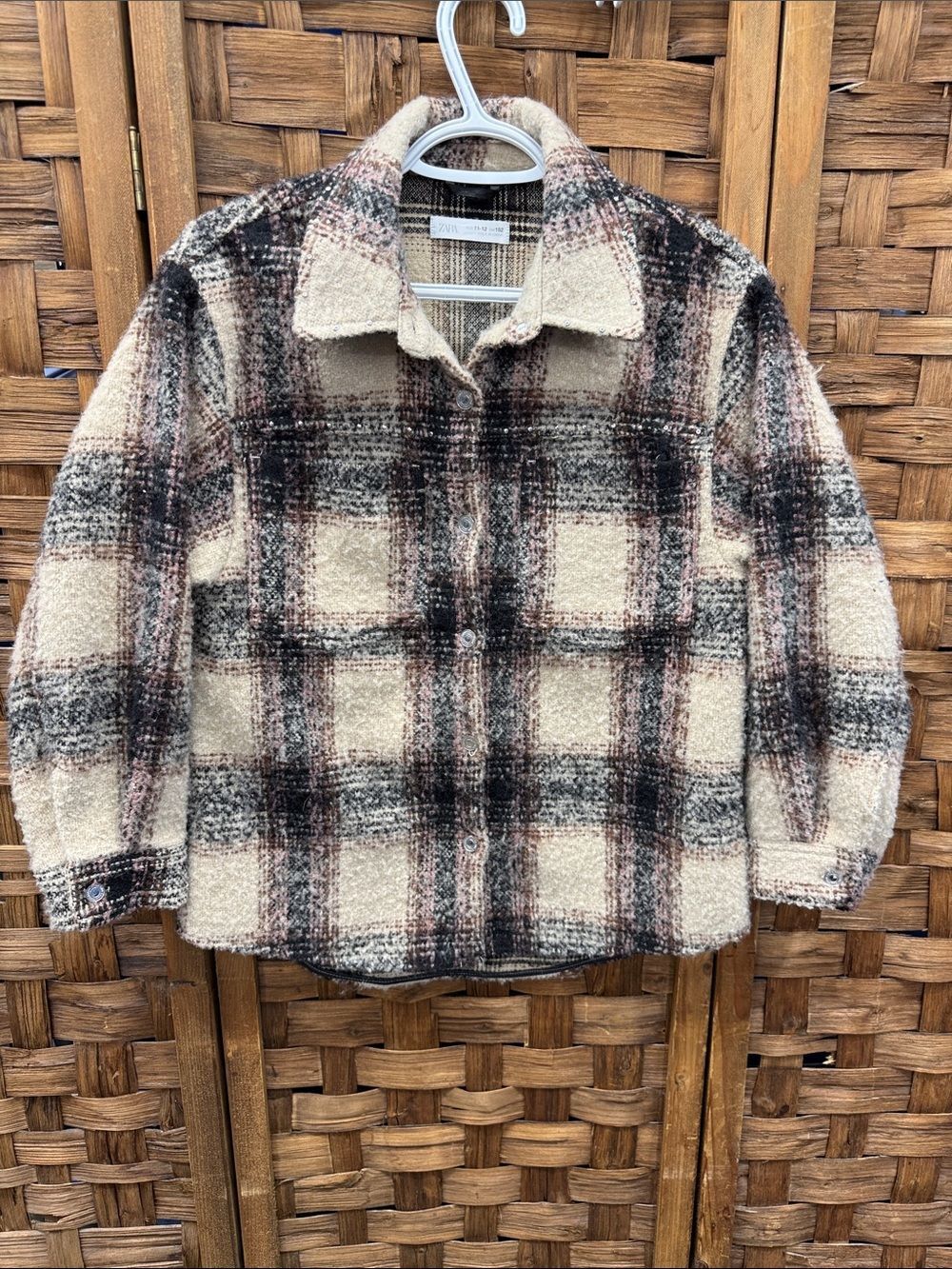 Zara Plaid Teddy Jacket in Cream, Brown & Black